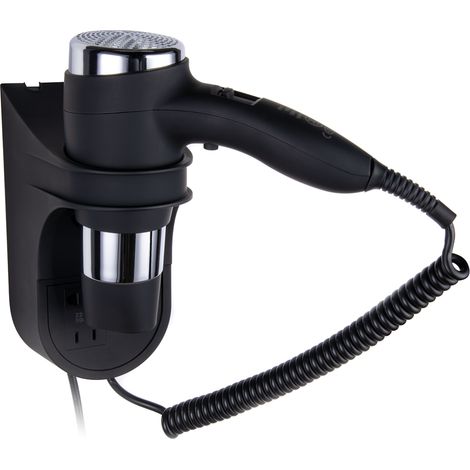 Asciugacapelli Phon da parete regolabile compatto con presa rasoio Hotel 1600W Nero HD22B Stark