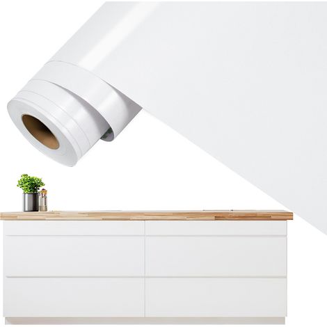 Papier adhésif pour meubles 61 cm x 500 cm papier peint auto-adhésif film auto-adhésif étanche pour comptoirs de cuisine salle de bain-blanc (1/5)