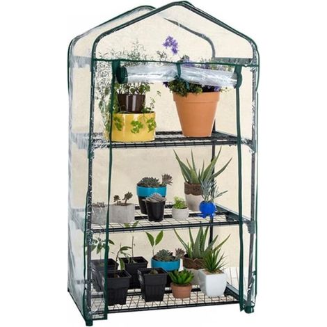Petite serre de plain-pied avec couvercle en plastique PVC, serre portable à l'extérieur, utilisée pour la croissance des semis et des fleurs, 3 couches, hors support (69 x 49 x 126 cm) (1/5)