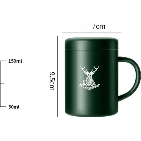 (Vert 150ml) Mug à café isotherme avec couvercle, acier inoxydable 304, résistant aux chutes. (1/5)
