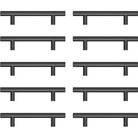 Maniglie da cucina nere, maniglie per mobili, 10 pezzi, acciaio inox 96 mm, verniciabili a spruzzo, installazione con foro nero (1/5)