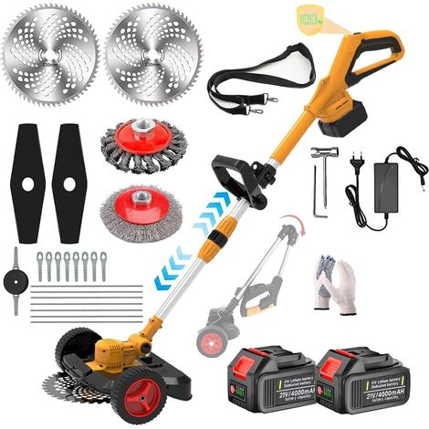 Coupe Bordure sans Fil avec 2 Batteries 21V 4.0Ah, Débroussailleuse Electrique sans Fil 5-en-1,Coupe-Bordures électriques Réglable Pliable,Roues Amovibles pour Jardin Pelouse Entretien (1/5)