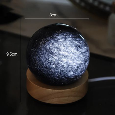 (Lampe unique, noire) Lampe boule de cristal 3D unique avec projection de galaxie et de planète, alimentée par USB. (1/5)