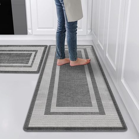 New imitation Teslin entryway long strip rug, oil-absorbing, stain-resistant, non-slip mat, kitchen oil-proof floor mat, household use - imitation Teslin texture, gray - 75441.0cm