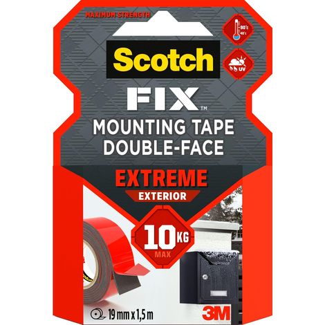 Scotch-Fix Ruban Adhésif Double Face de fixation Extrême pour Extérieur, 19 mm x 1,5 m - Pour un Usage Extérieur extrême, avec la Technologie avancée 3M, Noir (1/5)
