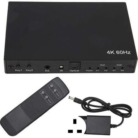 Commutateur/distributeur d'interface multimédia haute définition 4K 60 Hz, 4K 3D 1080p HDCP 2.2 HDR 10 2x2, prise UIK 100-240 V (1/5)
