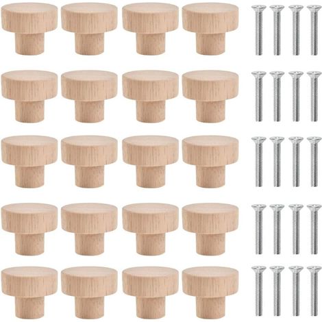 20pcs Round Wooden Cabinet Door Knobs Furniture Knob Cabinet Knobs 3x2.5cm Round Drawer Pulls Wooden Round Knobs (1/5)