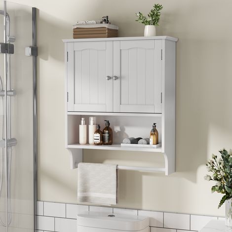 Armoire murale de salle de bain – Avec porte-serviettes – Armoire de rangement avec 2 étagères réglables – Convient pour la buanderie, la cuisine et la salle de bain – Blanc (1/5)