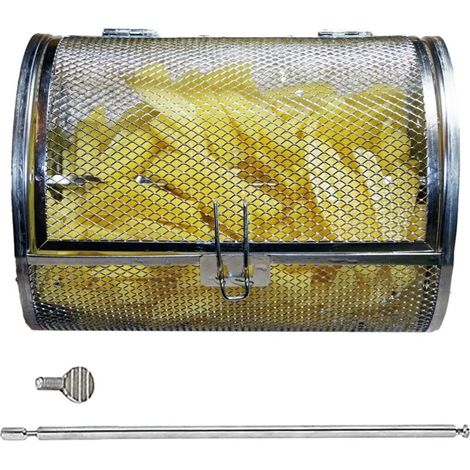 Cesta giratoria para parrilla, freidora de aire de acero inoxidable, cesta para café de camping, tostadora redonda para patatas fritas, tostado de frutos secos, accesorio para barbacoa, multicolor, ti (1/5)
