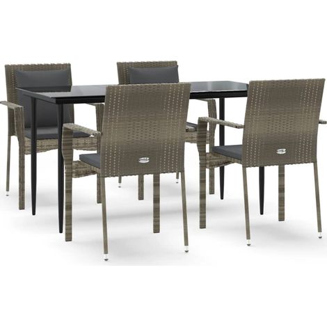 Maison Exclusive - Set da Pranzo Giardino 5pz Nero e Grigio con Cuscini Polyrattan (1/5)