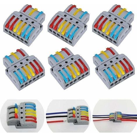 6 pieces borne,domino electrique, connecteur electrique, sucre electrique, connecteur electrique rapide, borne de connexion électrique,connecteurs electriques rapide avec levier (1/4)