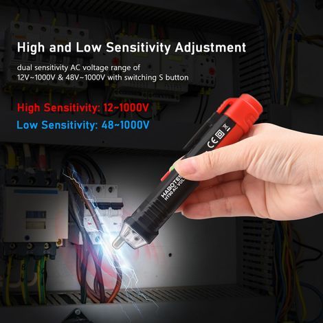 HABOTEST HT90 Berührungsloser Wechselspannungsprüfer, tragbarer intelligenter Prüfstift, 12 V/48 V 1000 V, Spannungsprüfer in Stiftform mit zwei Empfindlichkeitsstufen und Taschenlampe (1/5)