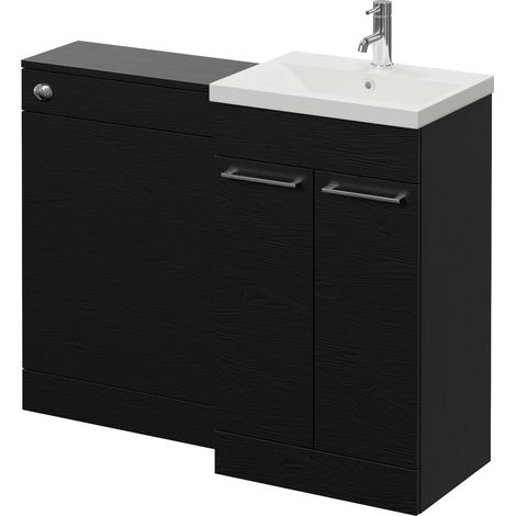 Napoli 390 Cento Nero Oak 1100mm 2 Door Vanity Unit Toilet Suite with Glide Basin - 1100mm - Chrome 160mm HandleWithout Kingston Toilet Pan