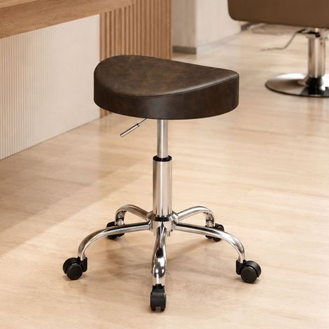 Tabouret à roulettes, tabouret de salon avec hauteur réglable 51-66 cm et assise rembourrée, pivotant 360°, marron (1/5)
