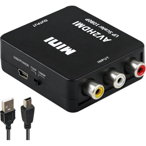 1 adattatore AV, convertitore audio-video da RCA a HDMI, supporta 720p e 1080p, per console di gioco, lettori DVD e fotocamere (1/5)