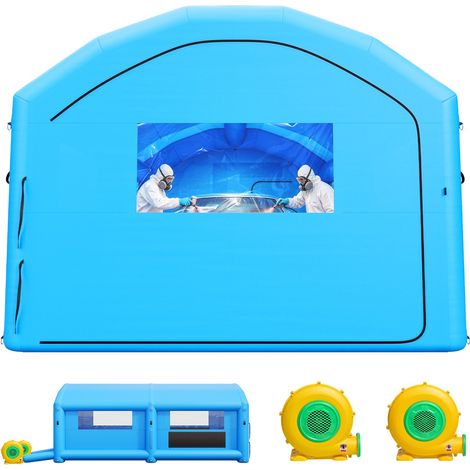 Cabine de Peinture Gonflable 7x4x2,75 m Souffleurs de 550W+750W Bleu, Tente de Pulvérisation Portable à Toit Arqué, Filtre en Coton, pour Voiture, Camion Pickup, Meubles et Grandes Pièces (1/5)
