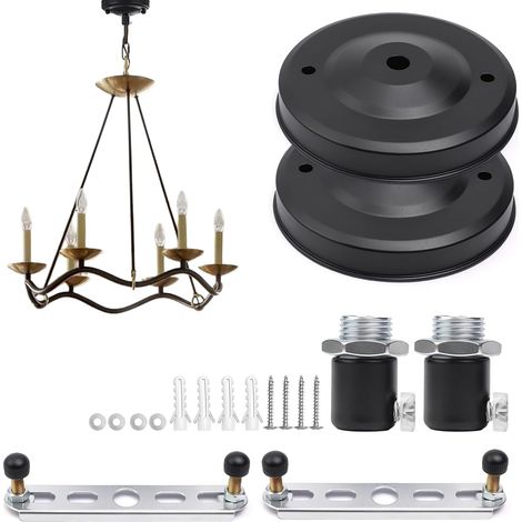 2 x Black Ceiling Rose Diameter 110 mm – Ceiling Wire Cover with Clamping Screw, Ceiling Mount, Ideal for Hanging, Chandelier, Bird Cage and DIY (1/5)