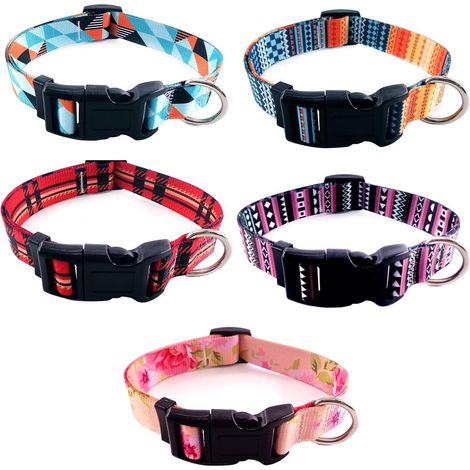Lot de 5 colliers colorés pour chiens de petite et moyenne taille, colliers pour chiots, colliers en nylon doux, réglables avec boucle, colliers d'identification pour petits chiens (1/5)