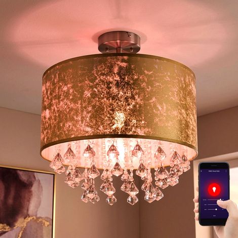 Deckenlampe dimmbar Smart LED Deckenleuchte App Sprach Steuerung Wohnzimmerlampe Kristalle gold, 8,5W 806lm warmweiß-kaltweiß, DxH 30x31 cm (1/5)