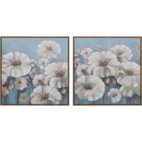 2er Set Blumenbilder 80% handgemalt 60X4X60 Cm (1/5)