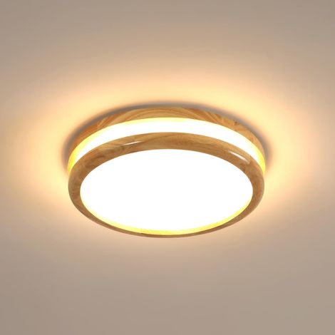 COMELY Plafonnier LED Rond en Bois Naturel, Ø30 cm, Lumière Chaude 3000K, Pour Salon, Chambre, Bureau, Ambiance Chaleureuse et Naturelle (1/5)