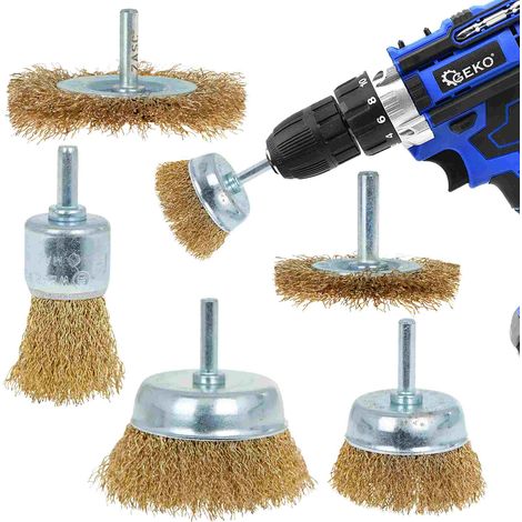 SET 5PZ SPAZZOLE METALLICHE IN FILO DI OTTONE ONDULATO CON GAMBO 6mm GEKO