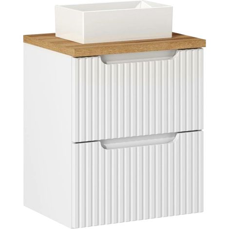 Waschtisch 50cm mit Keramikwaschbecken, weiß und Eiche, NEWPORT-56-WHITE (1/5)