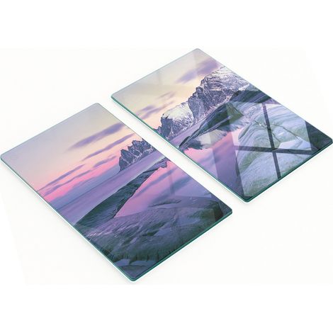 Tablas de cortar decorativas de cristal para cocina con motivos de fiordos invernales, 2 x 30 x 52 cm.