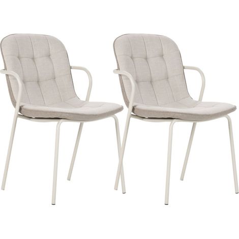 Lot de 2 chaises en tissu chiné beige 2 tons et métal crème - GIANA (1/5)