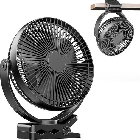 Ventilateur Pince USB 8 inch avec batterie 10000 mAh Noir (1/5)