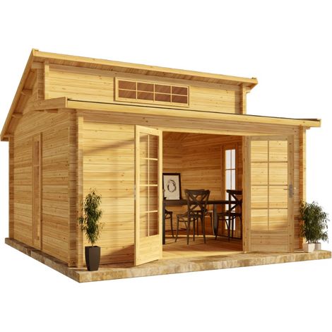 Alpholz Gartenhaus Lausitz ISO Gartenhaus aus Holz in Pinie, Holzhaus mit 70 mm Wandstärke, Blockbohlenhaus mit Montagematerial (1/5)