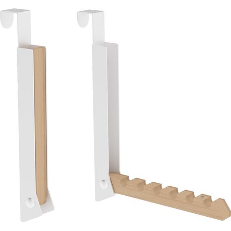 2 Pièces Portemanteau Pliable, Crochets de Porte Pliables, à Accrocher 6 Cintres, Métal et Bois, pour Porte de max 2 cm D’Épaisseur (1/5)