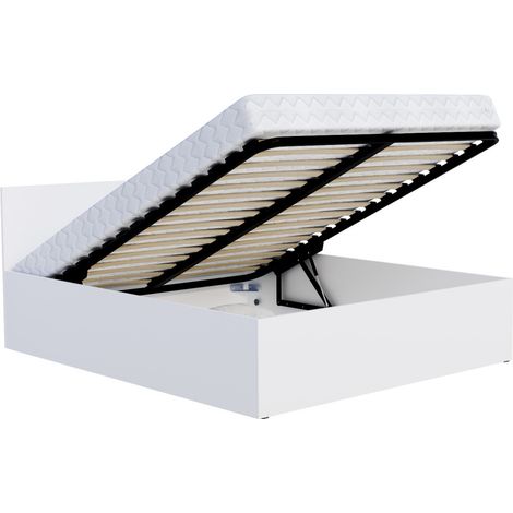 Lit coffre 120 x 190 cm Panama - Coffre de 430 Litres - Sommier inclus - Blanc