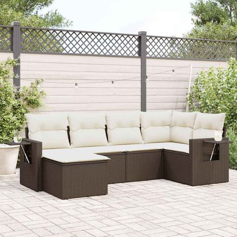 Set sofás de jardín 6 piezas y cojines ratán sintético marrón vidaXL (1/5)