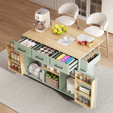 Carrello cucina 139/46(71)/91,5 cm in verde antico con piano ribaltabile e ampio spazio contenitivo (1/5)