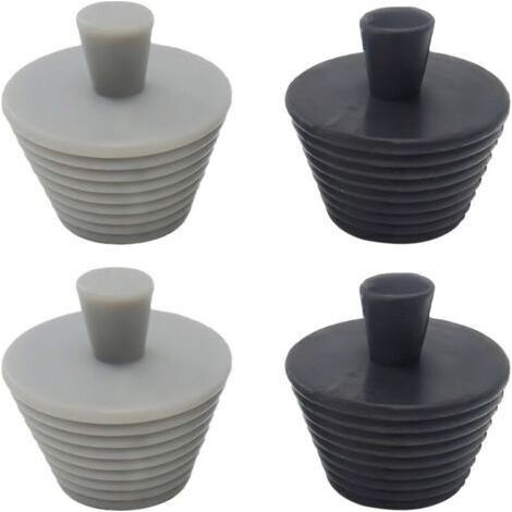 Lot 4 bouchons caoutchouc - vidange lavabo & baignoire , noir/gris (1/4)