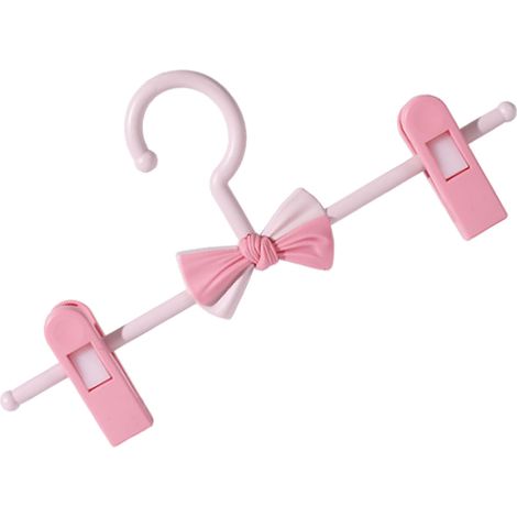 Cintres en plastique pour pantalons enfant sans marque anti-glisse pince extensible réglable séchoir rose (1/5)