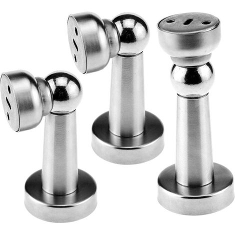 Lot de 3 butées de porte magnétiques - Magnétisme puissant - Bloque porte au mur et au sol - Évite de claquer le mur - Acier inoxydable (1/5)