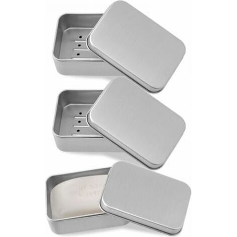 Set of 3 Aluminum Soap Dishes, 3 Soap Dishes with Drip Tray, Metal Box, for Home or Travel (1/4)