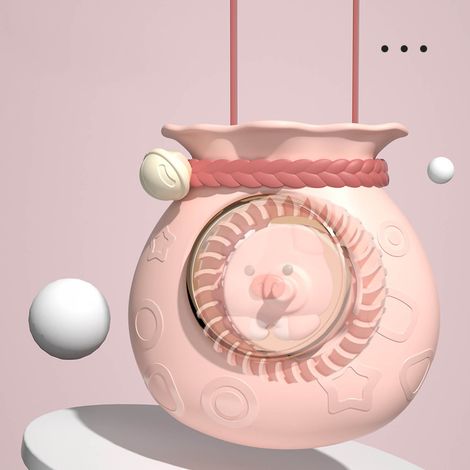 Ventilateur de cou réglable 3 vitesses forme cartoon cochon mignon design pales cachées mini portable