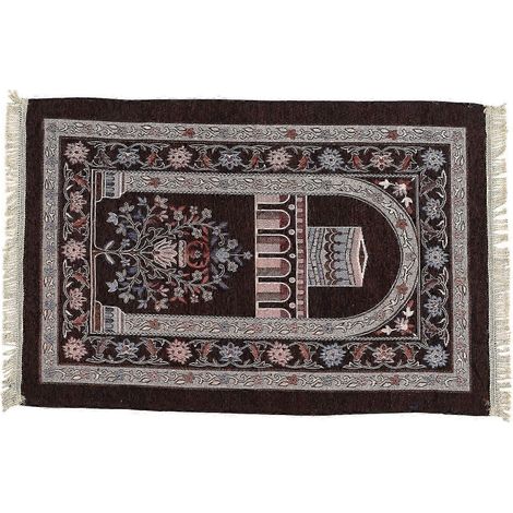 Tapis de prière islamique, style ethnique, cadeau de Ramadan, tapis de prière unisexe, marron foncé, excellente qualité. (1/5)