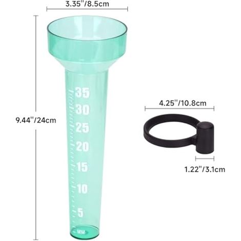 Lot de 2 pluviomètres d'extérieur pour jardin, en plastique avec support, pour jardins et exploitations agricoles, 24 x 8,5 cm - Vert clair (1/4)