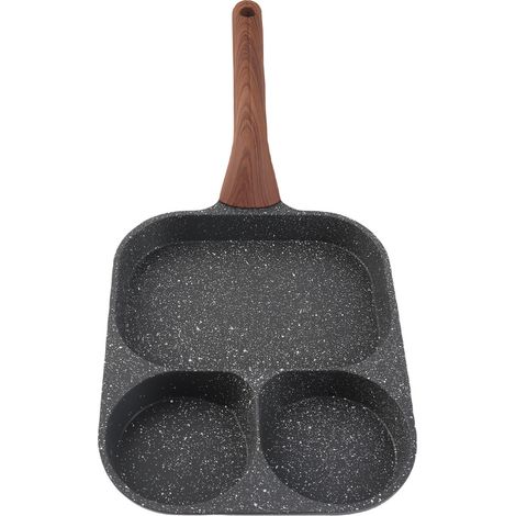 Poêle à œufs 3 sections antiadhésif fond plat poêle cuisson manche résistant chaleur omelette steak noir double fond (1/4)