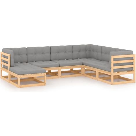7 PCS Garden Lounge Set con cojines de pino sólido - 221786 (1/5)