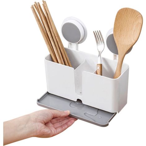 Adhesive Toothbrush Holder with Drain Bathroom Plastic Shower Caddy No Drilling Kitchen Shelf for Toothbrush Toothpaste Chopsticks Forks Spoons (1/5)