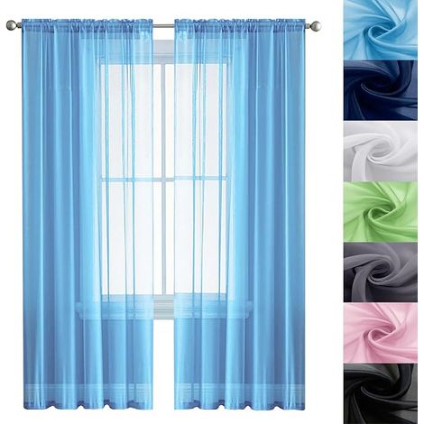 Tenda bianca trasparente con occhielli, semitrasparente, 210 x 110 cm, 100% poliestere/trasparente, tenda oscurante con occhielli per porte, finestre, spogliatoi, soggiorni, azzurro cielo (1/5)