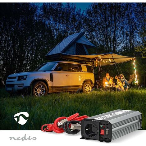 Nedis Power Inverter änderte Sinus-Wellen / Eingangsspannung: 12 V DC / Geräteausgangsanschluss: Type F (CEE 7/3) / USB-A / 230 V AC 50 Hz / 600 W / Spitzenleistung: 1200 W / Batterieklemmen + Zigaret