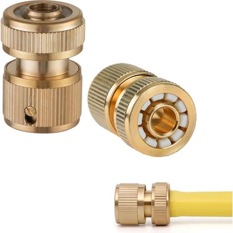 2 Pièces Laiton Raccord d'Arrosage, Rapide de Tuyau d'Arrosage de 1/2, pour Jardinage, Lavage de Voiture, pour Tuyau de Diamètre Intérieur 11-12 mm, Diamètre Extérieur 14-16 mm (1/5)