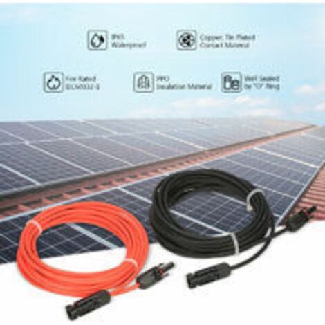 Rallonge solaire photovoltaïque rallonge de panneau solaire avec paire de connecteurs mc4, rouge + noir, 14awg 3M / 10ft (1/4)