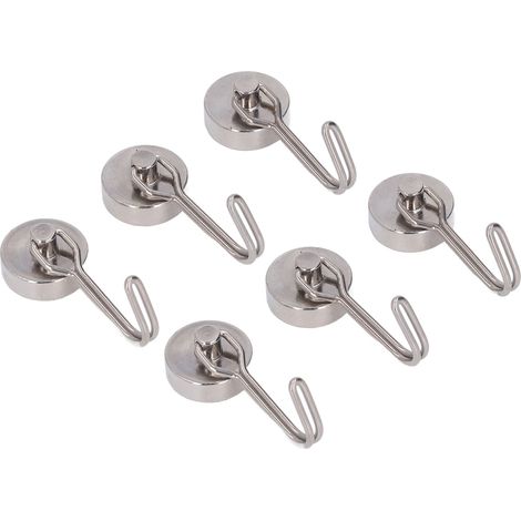 6er-Pack Magnethaken, 180° drehbar, 0–8 kg, starke Neodym-Magnete, für Kühlschrank und Haushalt, Nickel-Farbe (1/5)